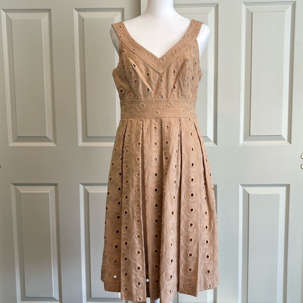 Cotton tan eyelet sleeveless dress by Muse